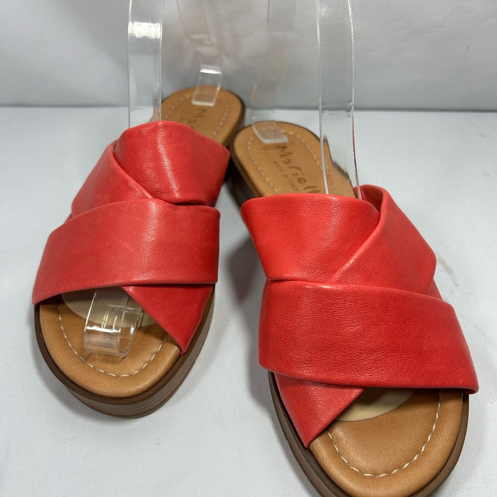 Mariella Made In Italy Red Leather Slip On Slides Sandals Open Toe Sz 7M